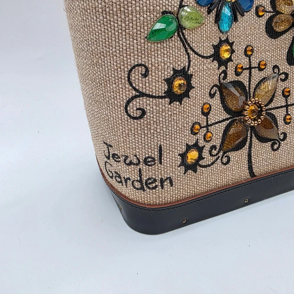 Enid Collins of Texas Jewel Garden Vintage 1960s Canvas Jewel Tote Bag Handbag